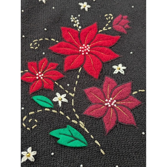 VTG Erika Christmas Sweater Vest‎ Beaded Embroidered Holiday Poinsettia - Picture 4 of 7